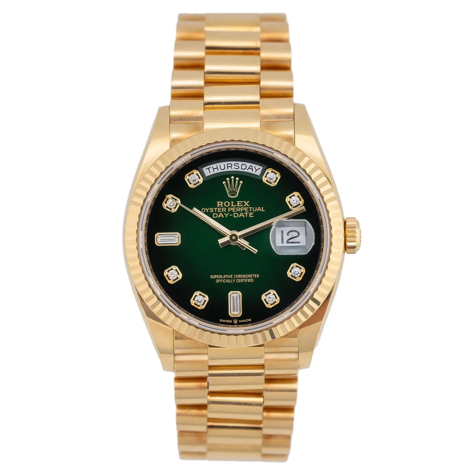 Day-Date 36mm Green Ombre Diamond Dial 2018- 128238-Rolex Outlet