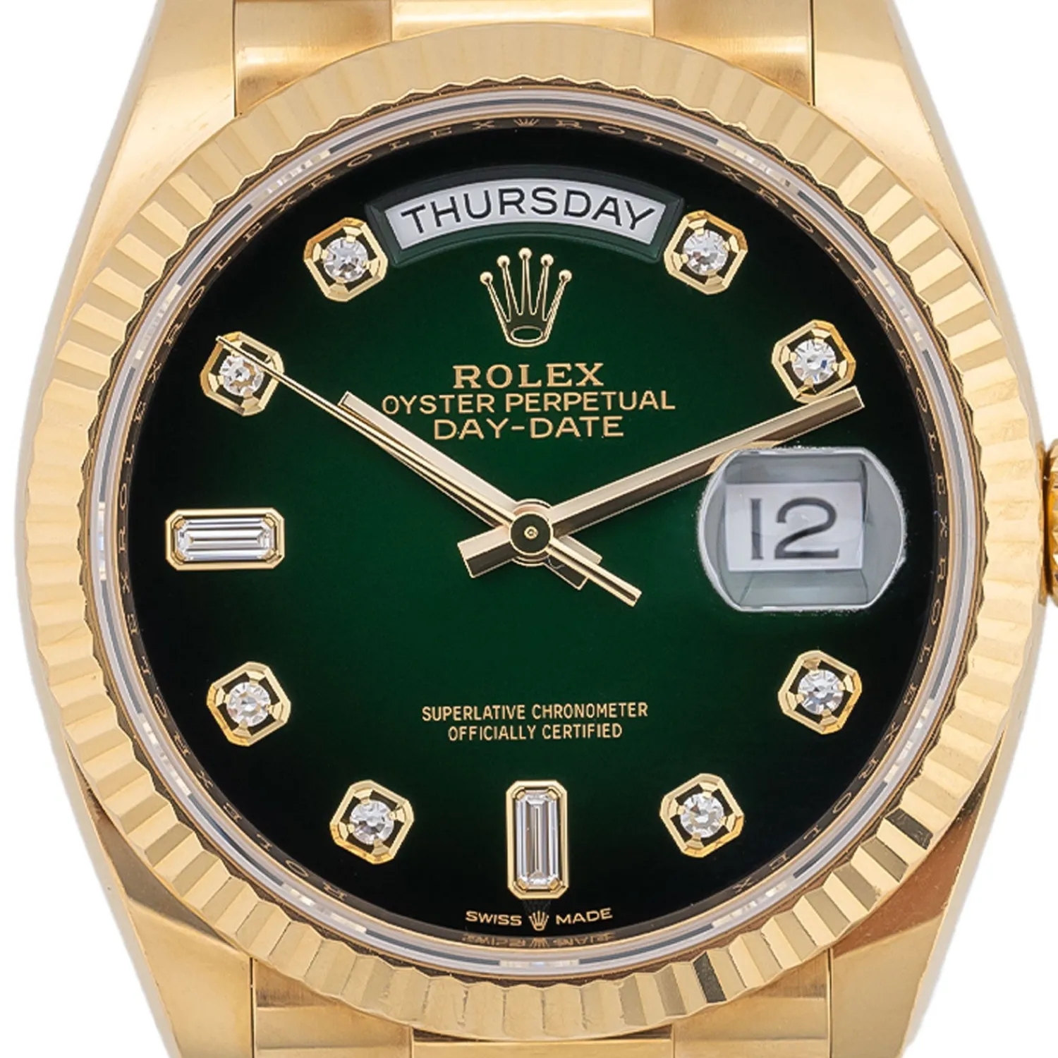 Day-Date 36mm Green Ombre Diamond Dial 2018- 128238-Rolex Outlet