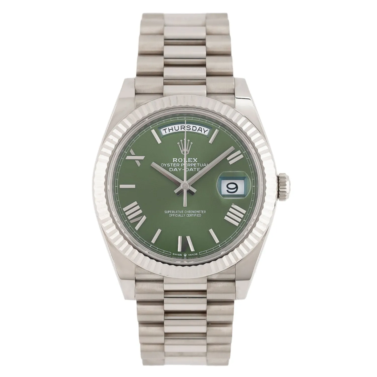 Day-Date Whitegold Olive Dial 2023 - 228239-Rolex Clearance