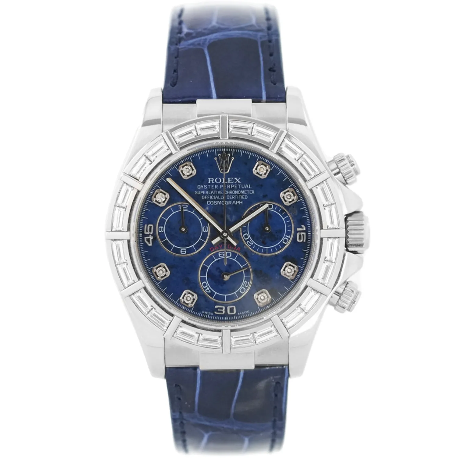 Daytona Sodalite Diamond Dial / White Gold Baguette Bezel 2008 - 116589BR-Rolex Clearance