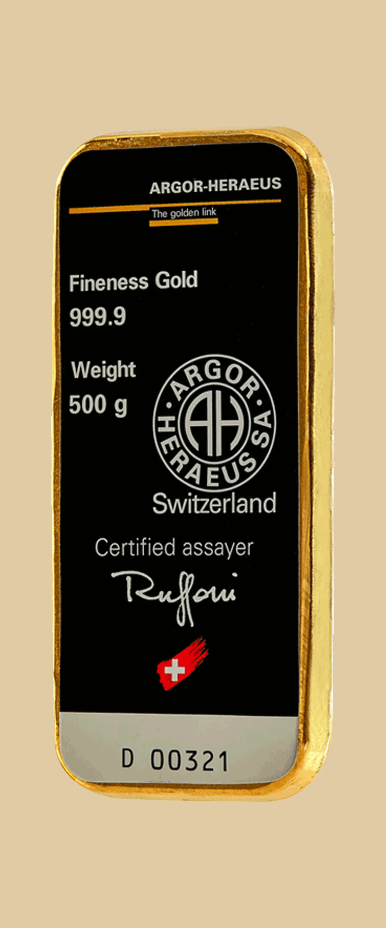 500g Goldbarren Heraeus-Argor Heraeus Clearance