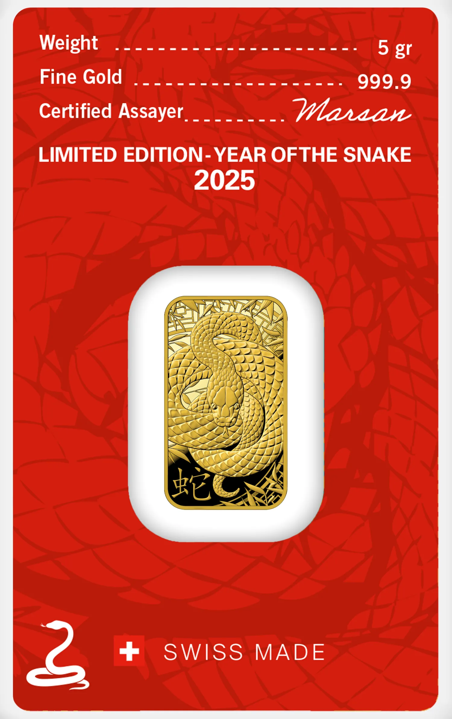 5 g YEAR OF THE SNAKE 2025 - Limited Edition HERAEUS-Argor Heraeus Cheap