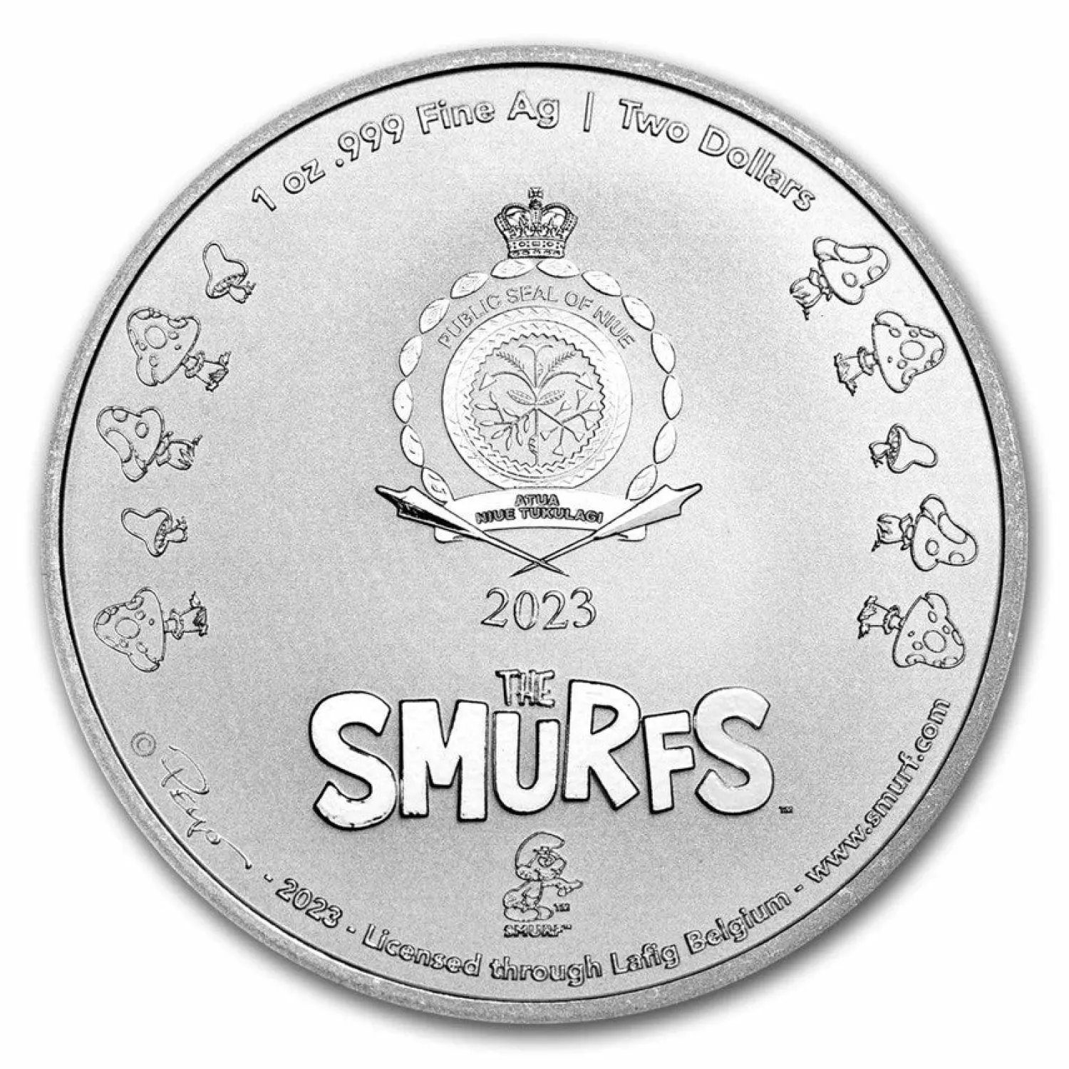 2023 Niue 1 oz Silver $2 Smurfs 65th Anniversary BU-Diverse Best