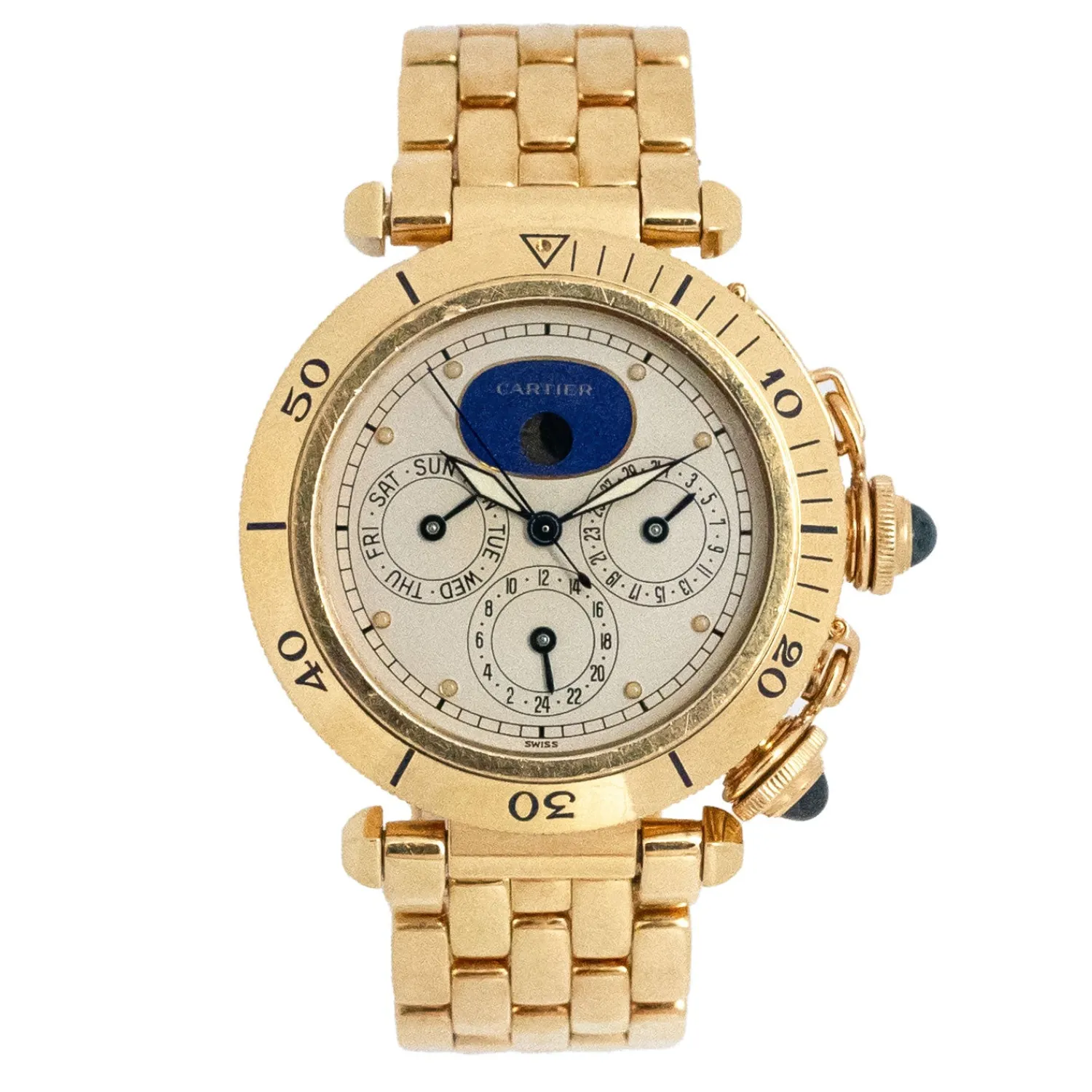 Pasha 38mm Quartz Yellow Gold Perpetual Calender 1990 - 30002-Cartier Clearance