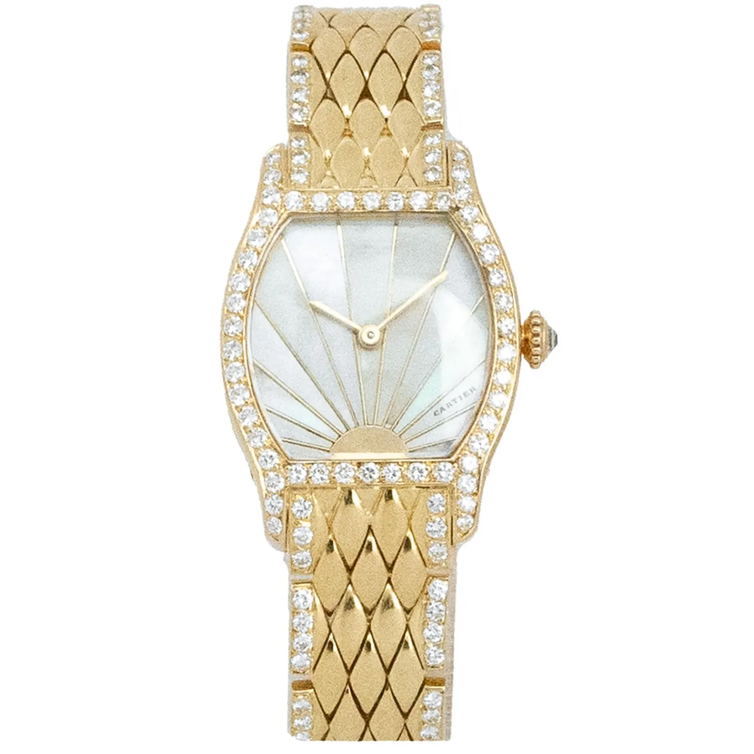 Rare Tortue Yellow Gold Mother of Pearl Factory Diamond Setting 1989-Cartier Outlet