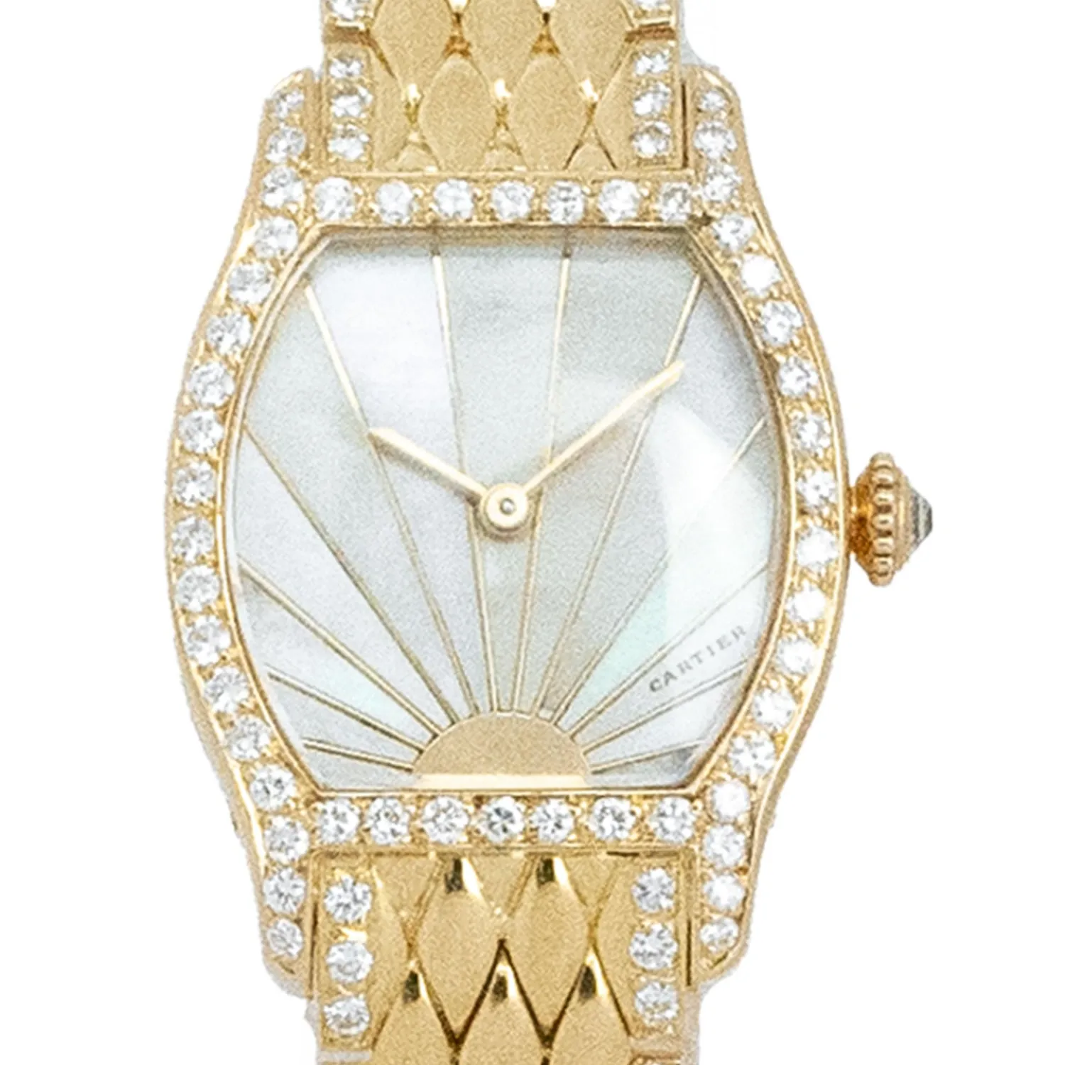 Rare Tortue Yellow Gold Mother of Pearl Factory Diamond Setting 1989-Cartier Outlet