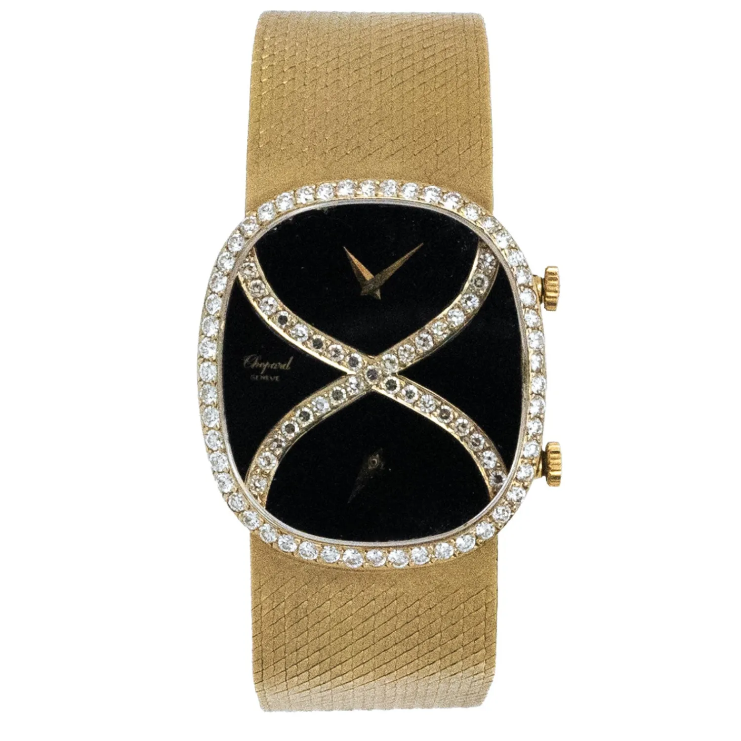 Rare Yellow Gold Onyx Dual Time Factory Diamond Setting 1970 --Chopard Best