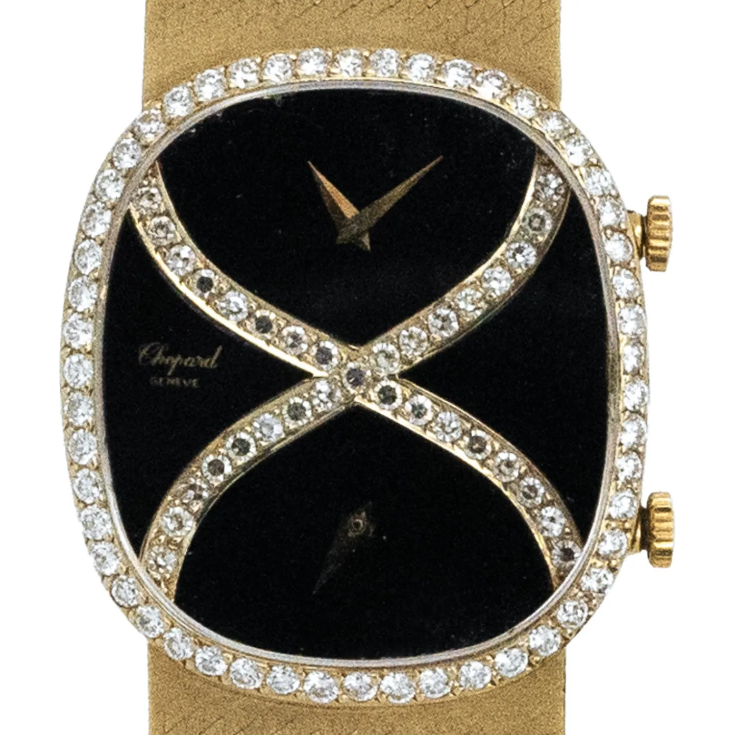 Rare Yellow Gold Onyx Dual Time Factory Diamond Setting 1970 --Chopard Best