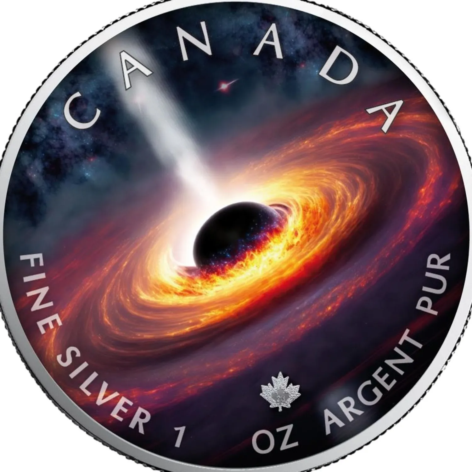 1 Unze Silber Maple Leaf Schwarzes Loch 2023 Das Universum (Auflage: 2.500)-Royal Canadian Mint Hot