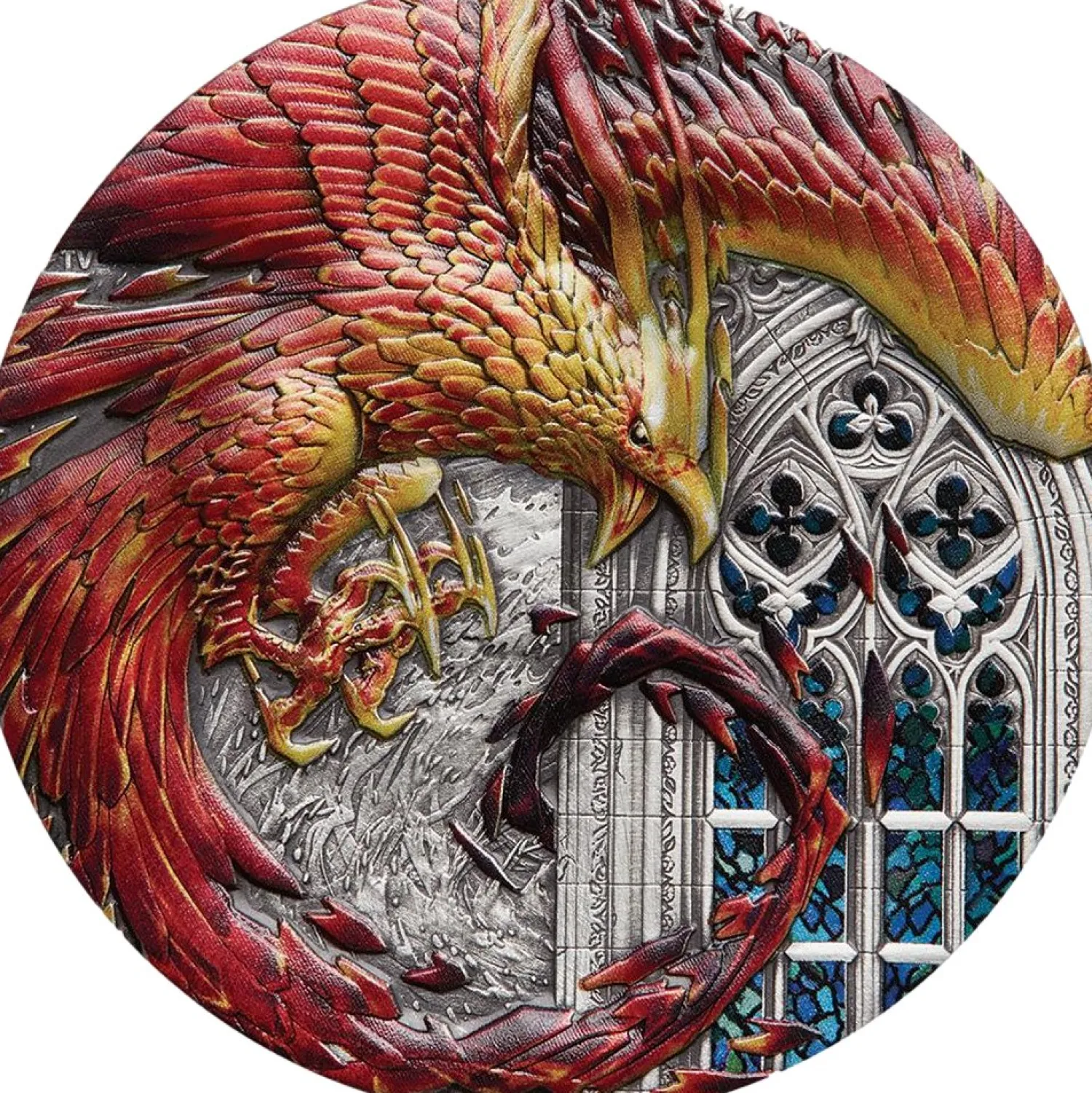 5 Unze Silber Rising Phoenix 2022 AF (Auflage:388 | Antik Finish | coloriert)-Perth Mint Shop