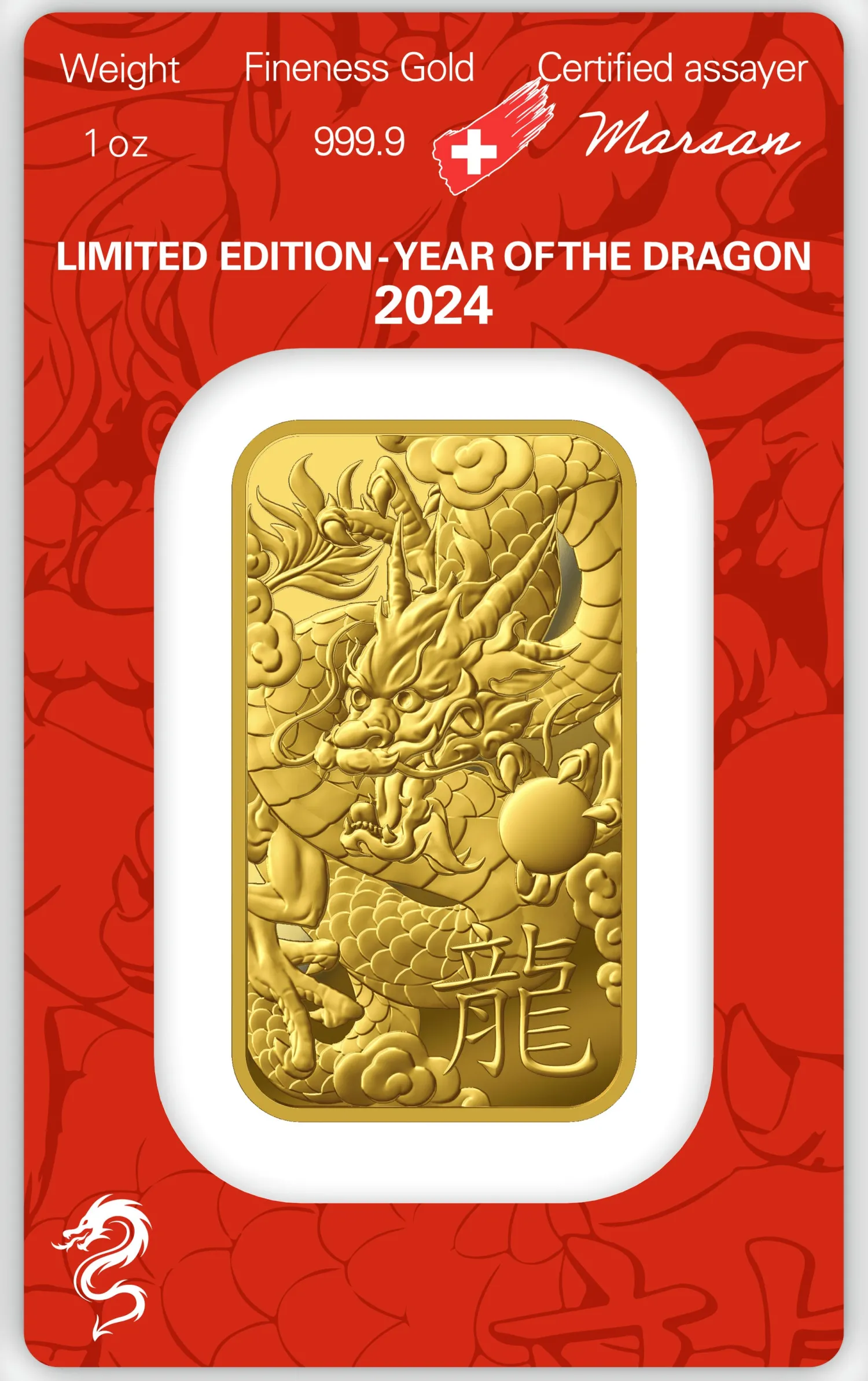 1 Unze YEAR OF THE DRAGON 2024 - Limited Edition HERAEUS-Argor Heraeus Clearance