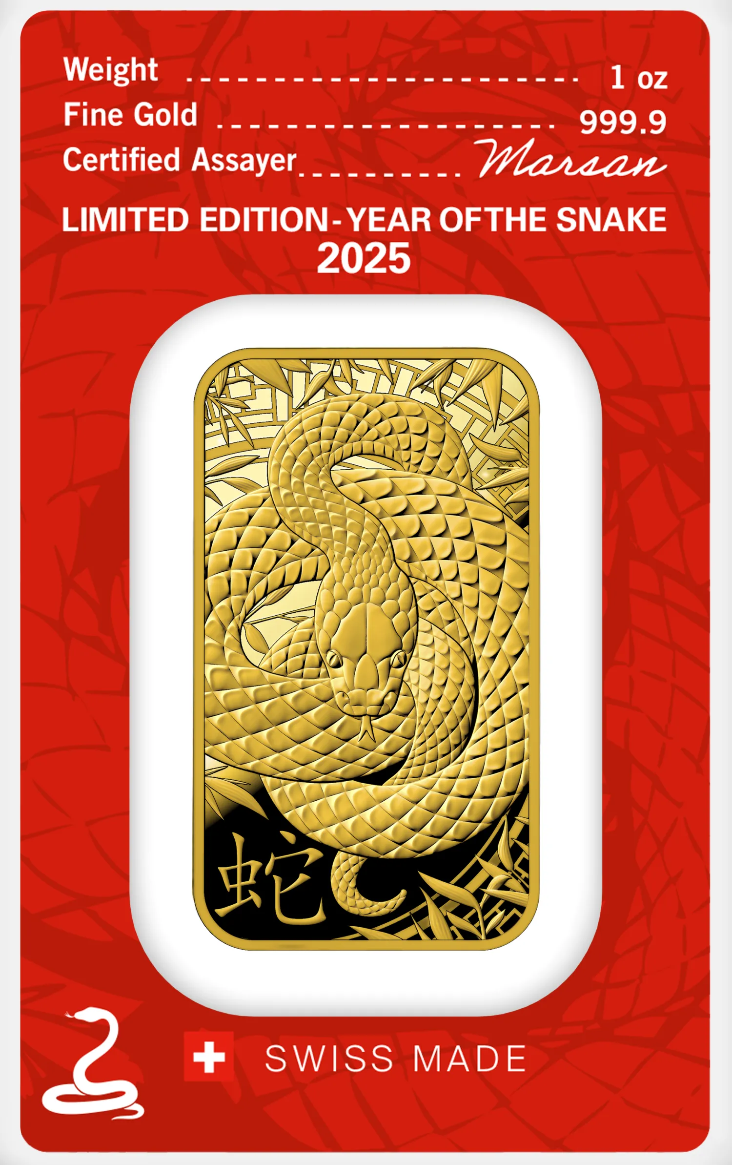 1 Unze YEAR OF THE SNAKE 2025 - Limited Edition HERAEUS-Argor Heraeus New